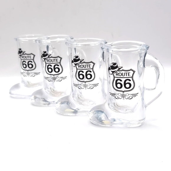 Four (4) Route 66 Glass 1 oz. Cowboy Boot Shaped Shot Glasses - NWT Never Used - Picture 5 of 5